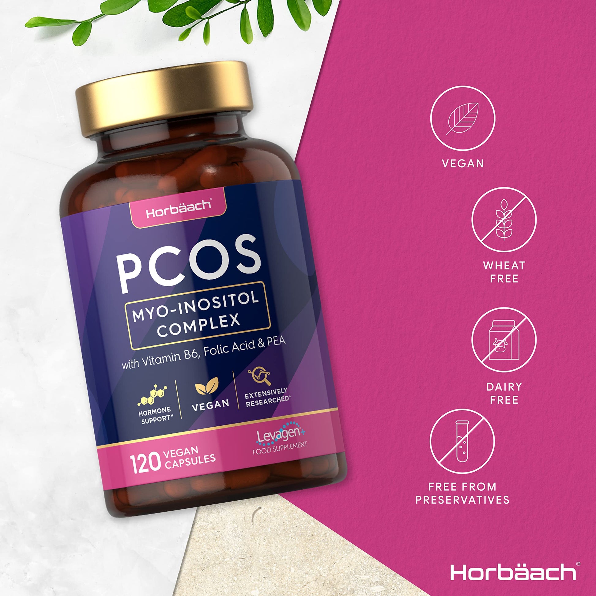 Inositol Supplement for PCOS | 120 Vegan Capsules | Myo-Inositol Complex with Folic Acid Horbäach
