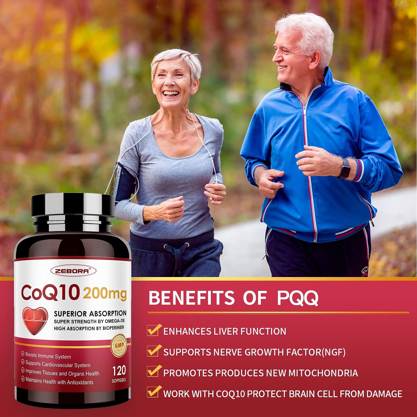 CoQ10-200mg-Softgels with PQQ, BioPerine & Omega-3, 120 Servings Coenzyme Q10