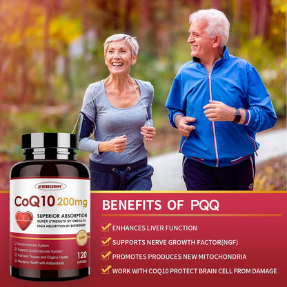 CoQ10-200mg-Softgels with PQQ, BioPerine & Omega-3, 120 Servings Coenzyme Q10