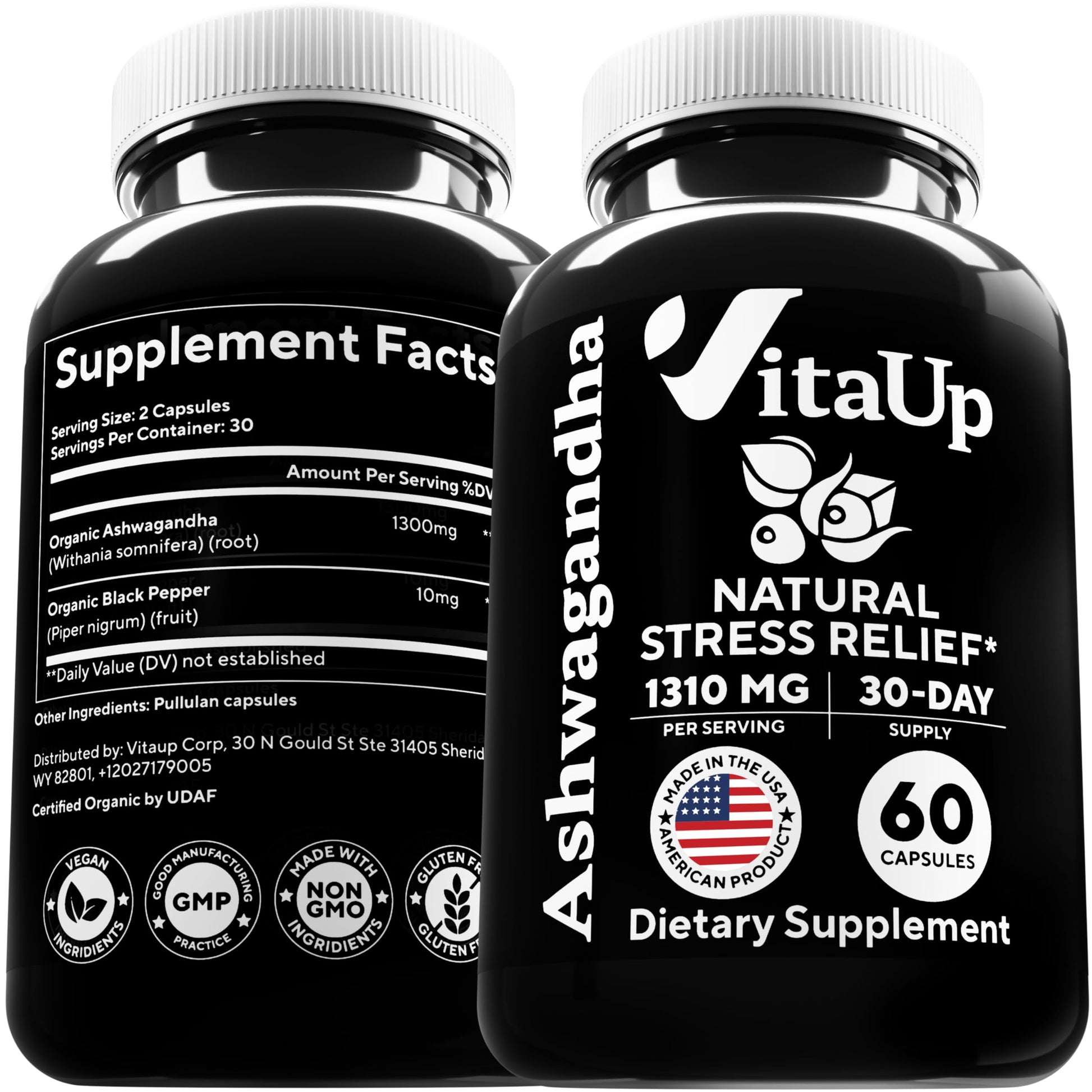 VitaUp Organic Ashwagandha Capsules 1310 mg - USA Made Ashwagandha Supplements