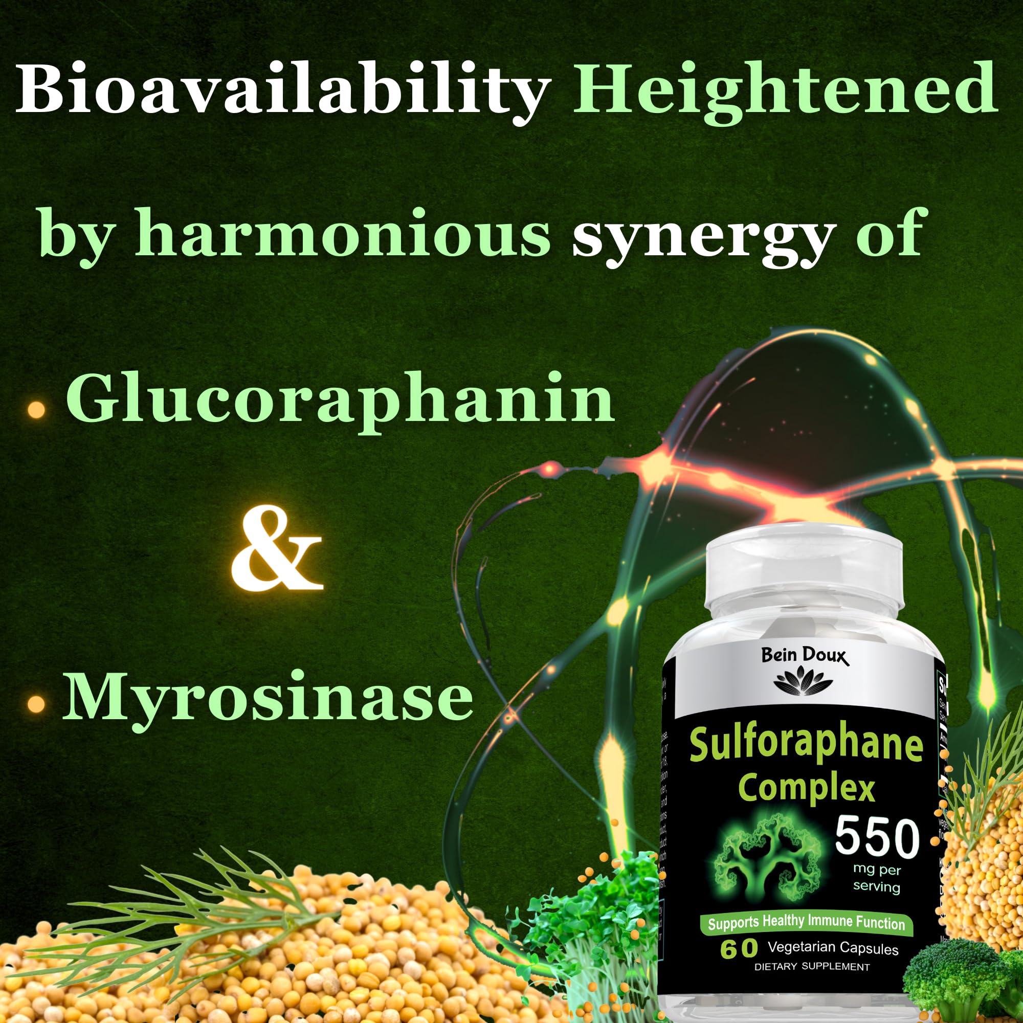550mg Sulforaphane Supplement with Glucoraphanin and Myrosinase | Broccoli Supplemen BEIN DOUX