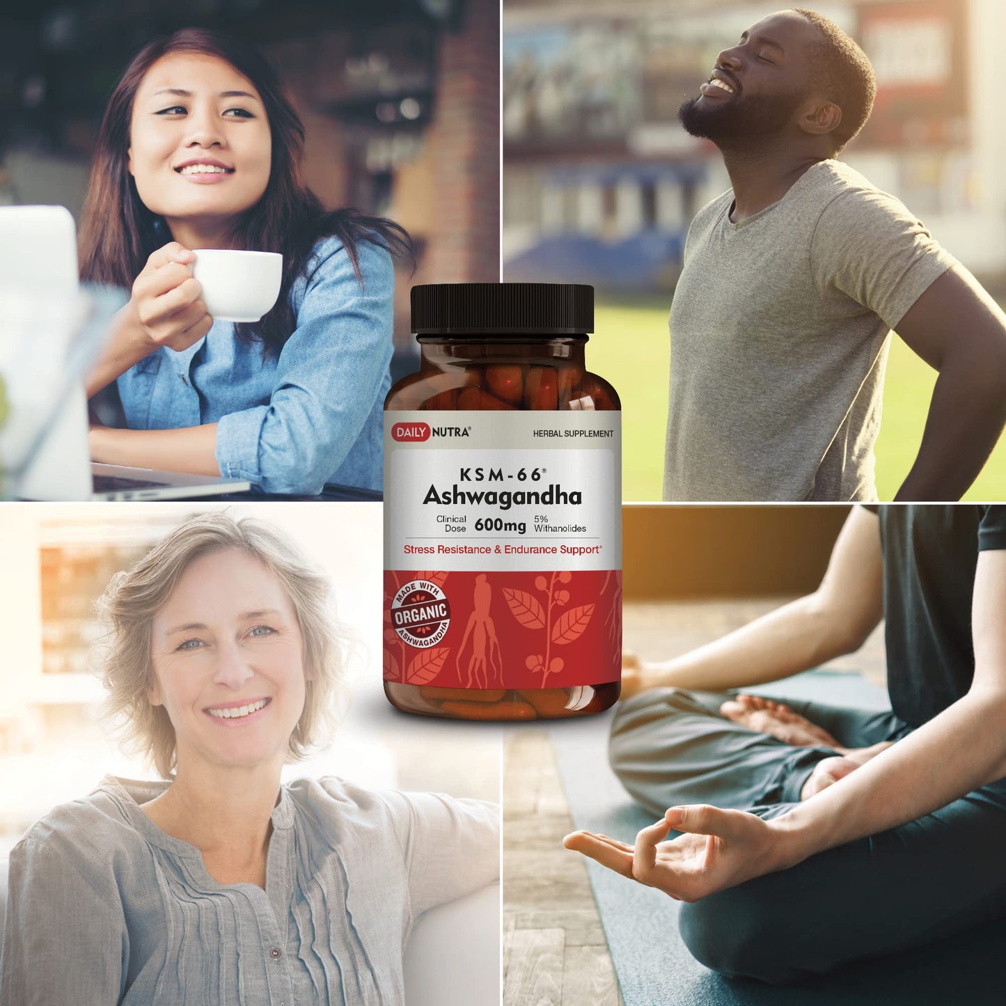 DailyNutra KSM-66 Ashwagandha 600mg Organic Root Extract - High Potency Supplement DailyNutra