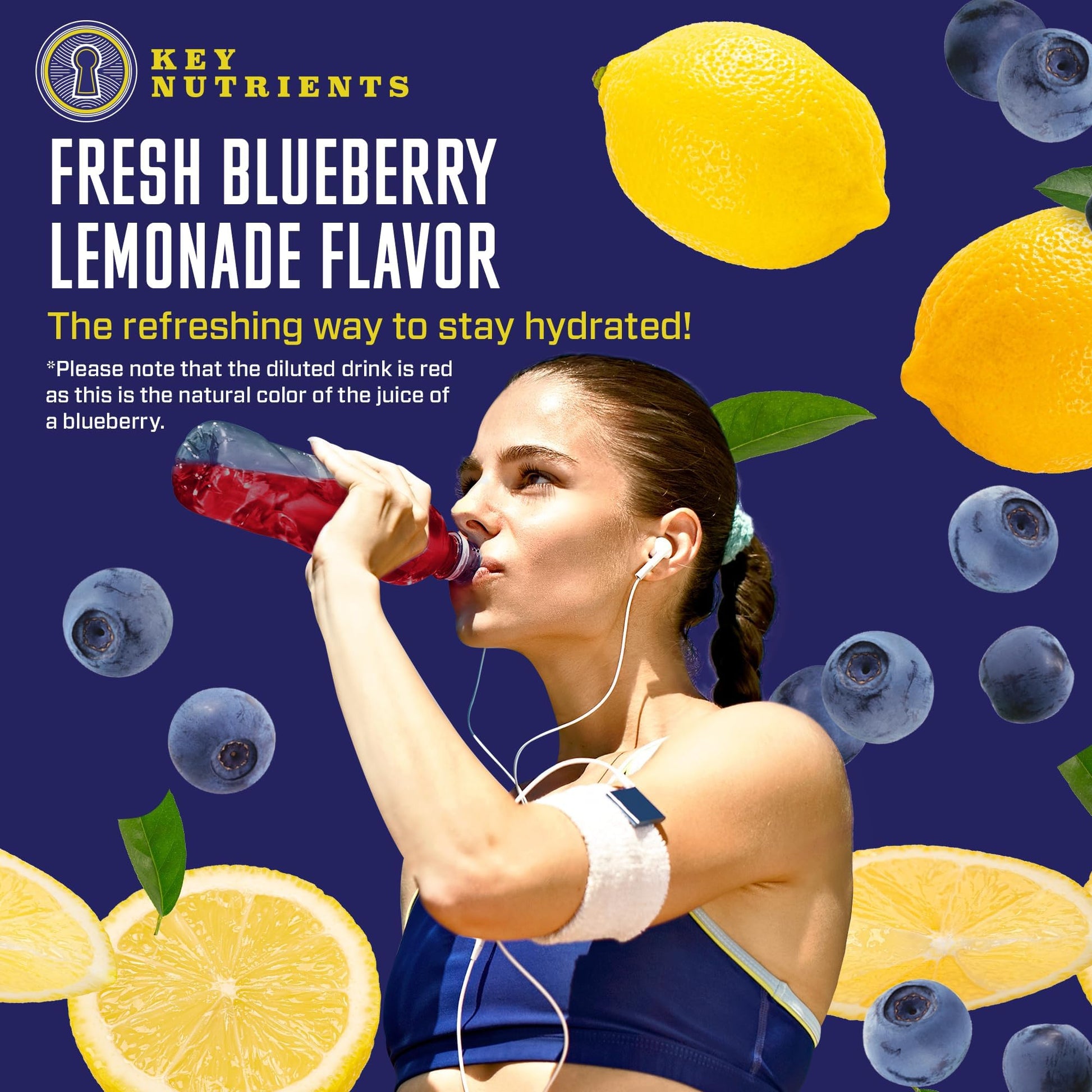 KEY NUTRIENTS Multivitamin Electrolytes Powder No Sugar - Fresh Blueberry Lemonade KEY NUTRIENTS