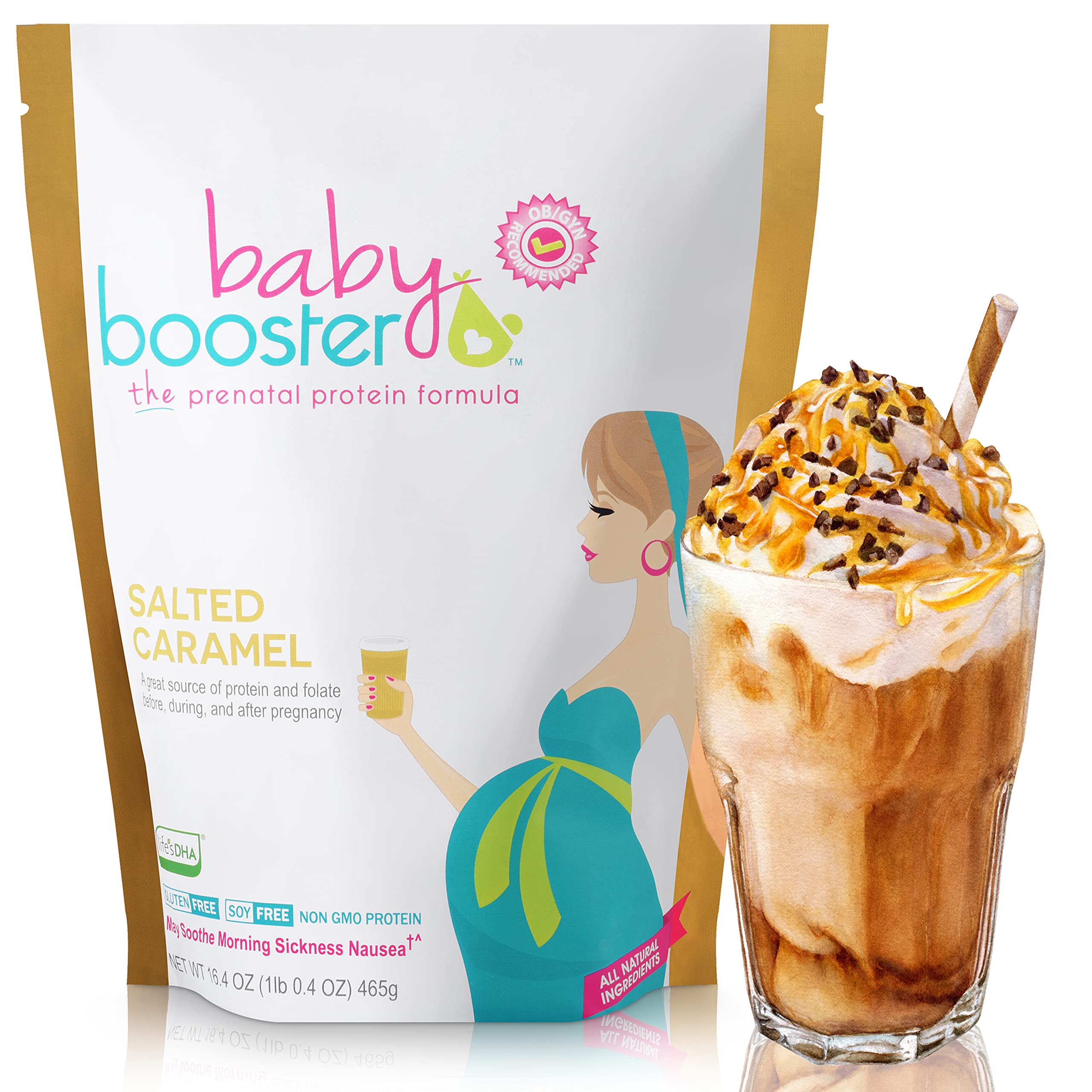 Baby Booster Prenatal Vitamin Supplement Shakes, Tahitian Vanilla and Salted Carmel Baby Booster