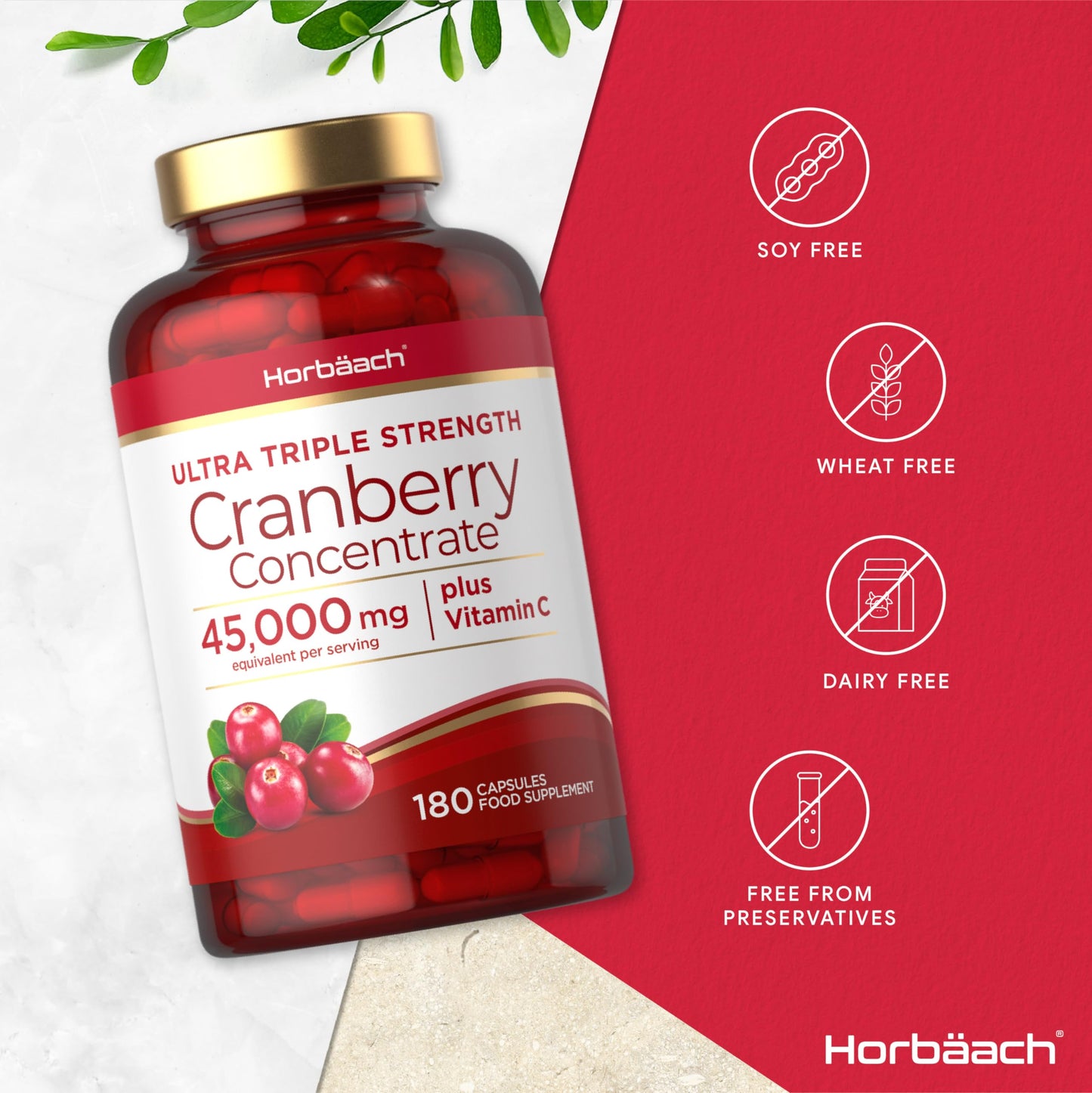 Cranberry Capsules 45,000 mg | High Strength Cranberry Extract with Vitamin C