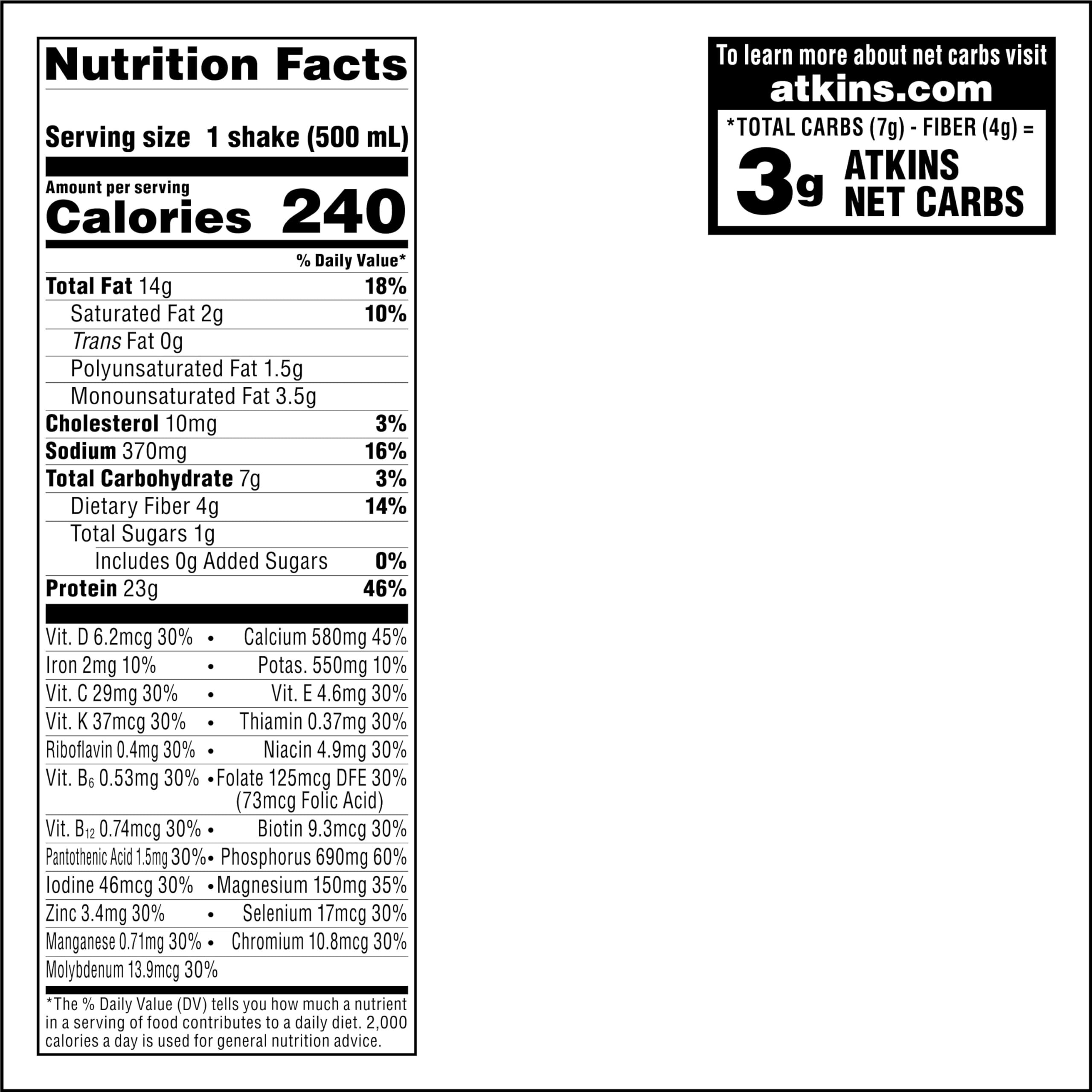 Atkins Vanilla Cream Meal Size Protein Shake, 23g Protein, Low Glycemic, 3g Carb Atkins