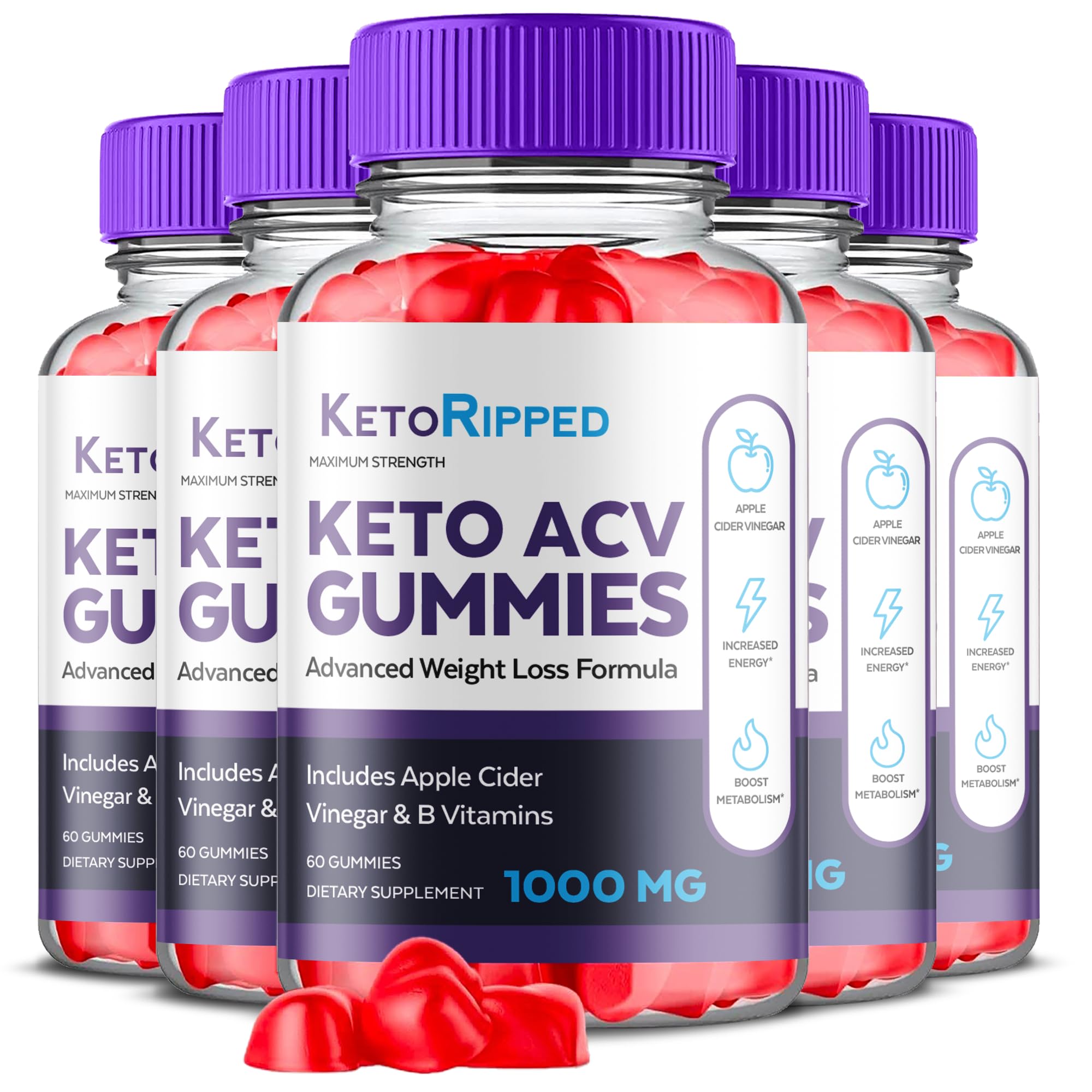 (5 Pack) Keto Ripped ACV Gummies, Keto Ripped ACV Gummies Advanced Weight Loss 1000MG