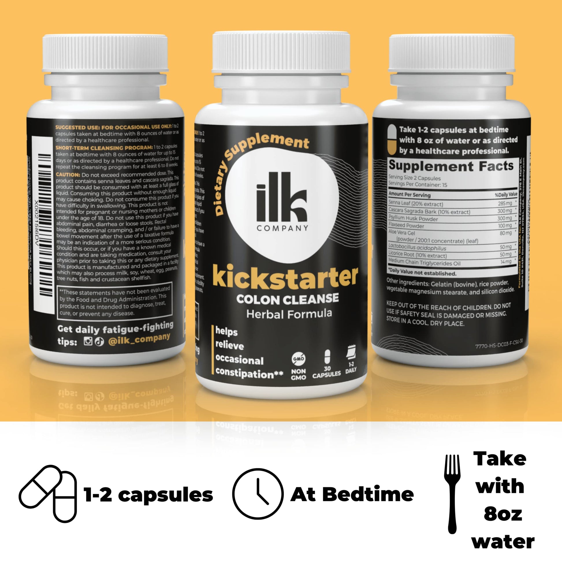 ILK COMPANY Made in USA Herbal Colon Cleanse Capsules - Non GMO - Gluten Free Capsules ILK COMPANY