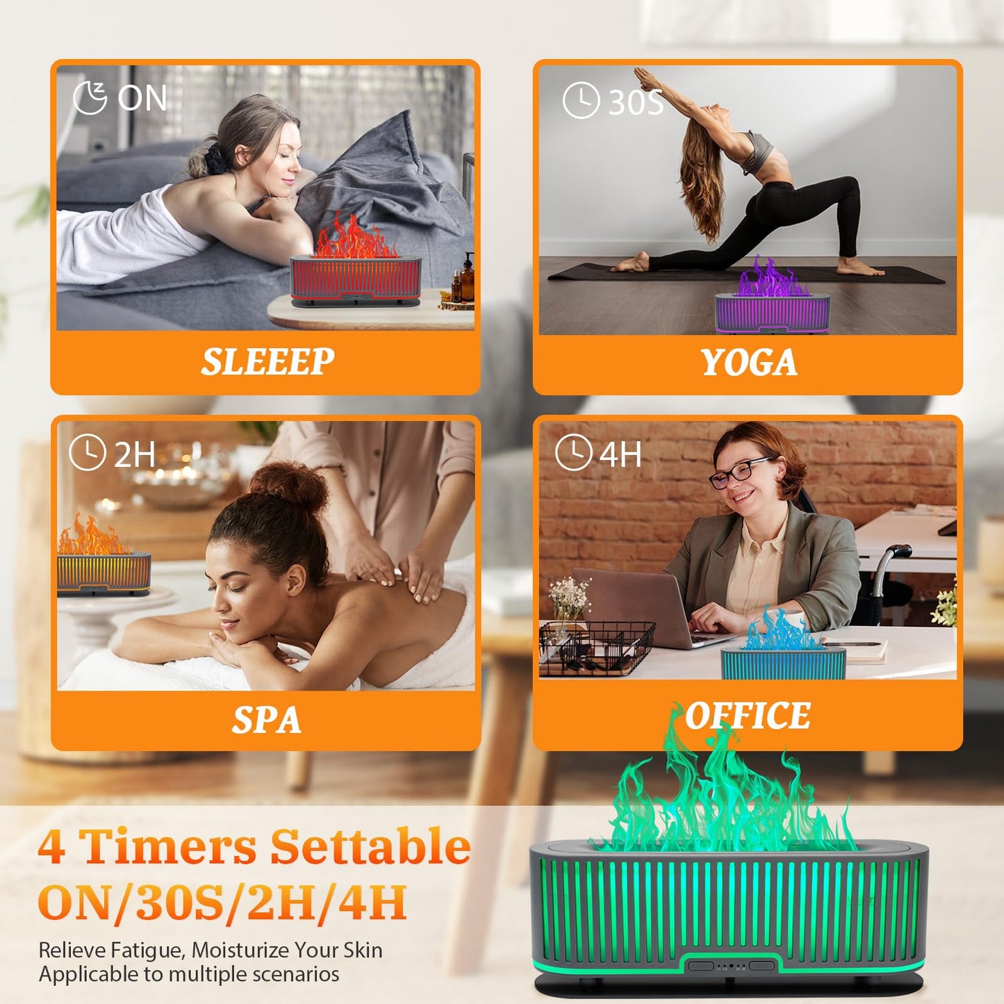 Comfynest Colorful Flame Fire Fireplace Diffuser with 6 Essential Oils Set, Ultrasonic 200ml Essential Oil