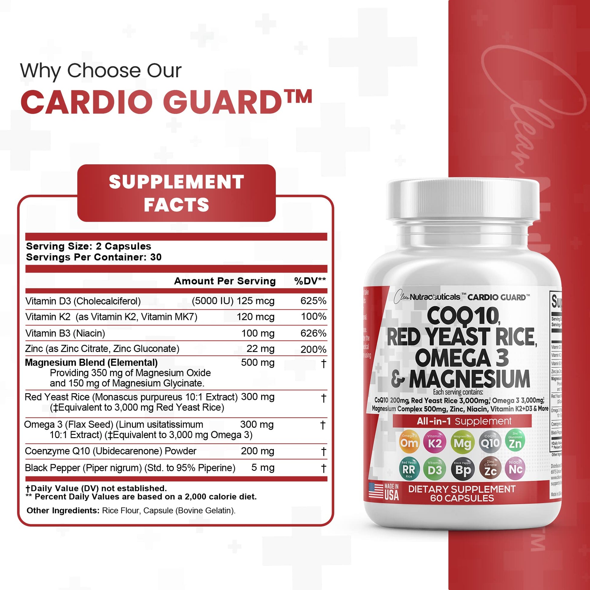 COQ10 200mg Red Yeast Rice 3000mg Omega 3 3000mg Magnesium