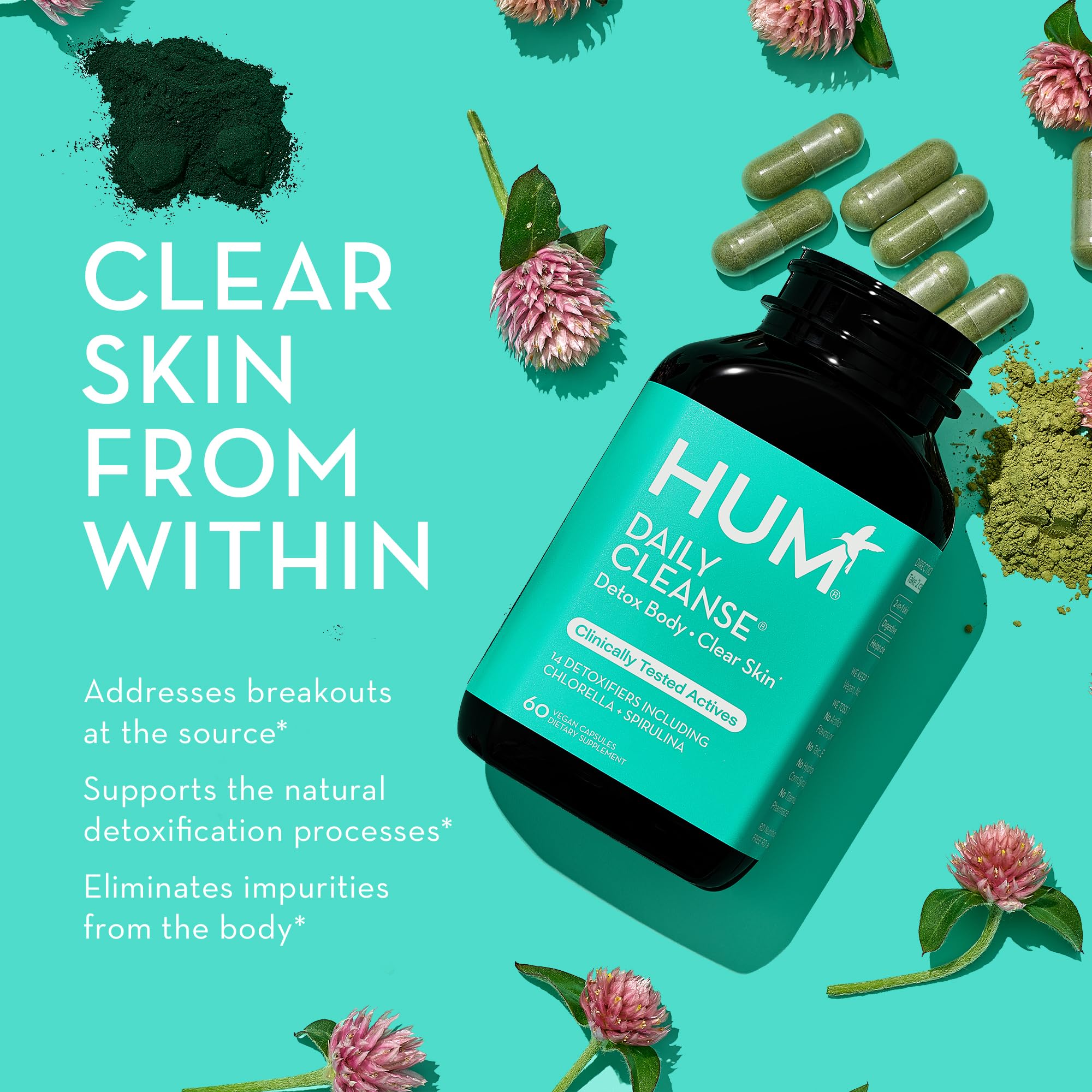 HUM Daily Cleanse Acne Supplements - Support for Clear Skin & Improved Digestion HUM