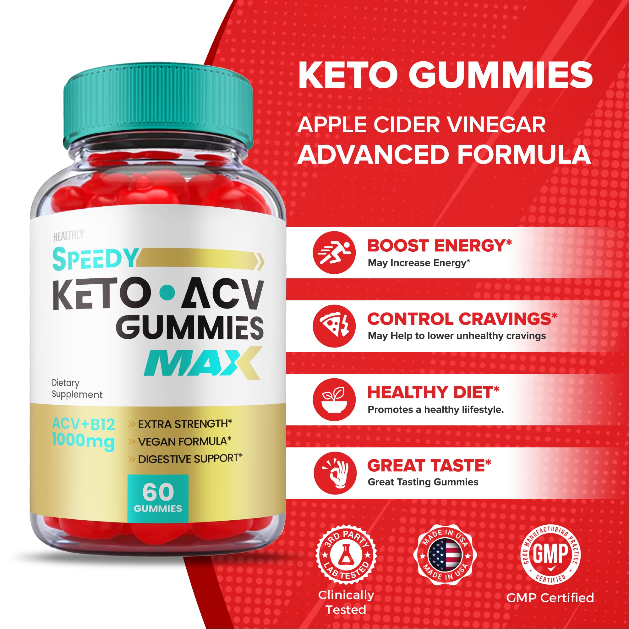 (3 Pack) Speedy Keto ACV Gummies Maximum Strength, Speedy Keto Plus ACV Gummies