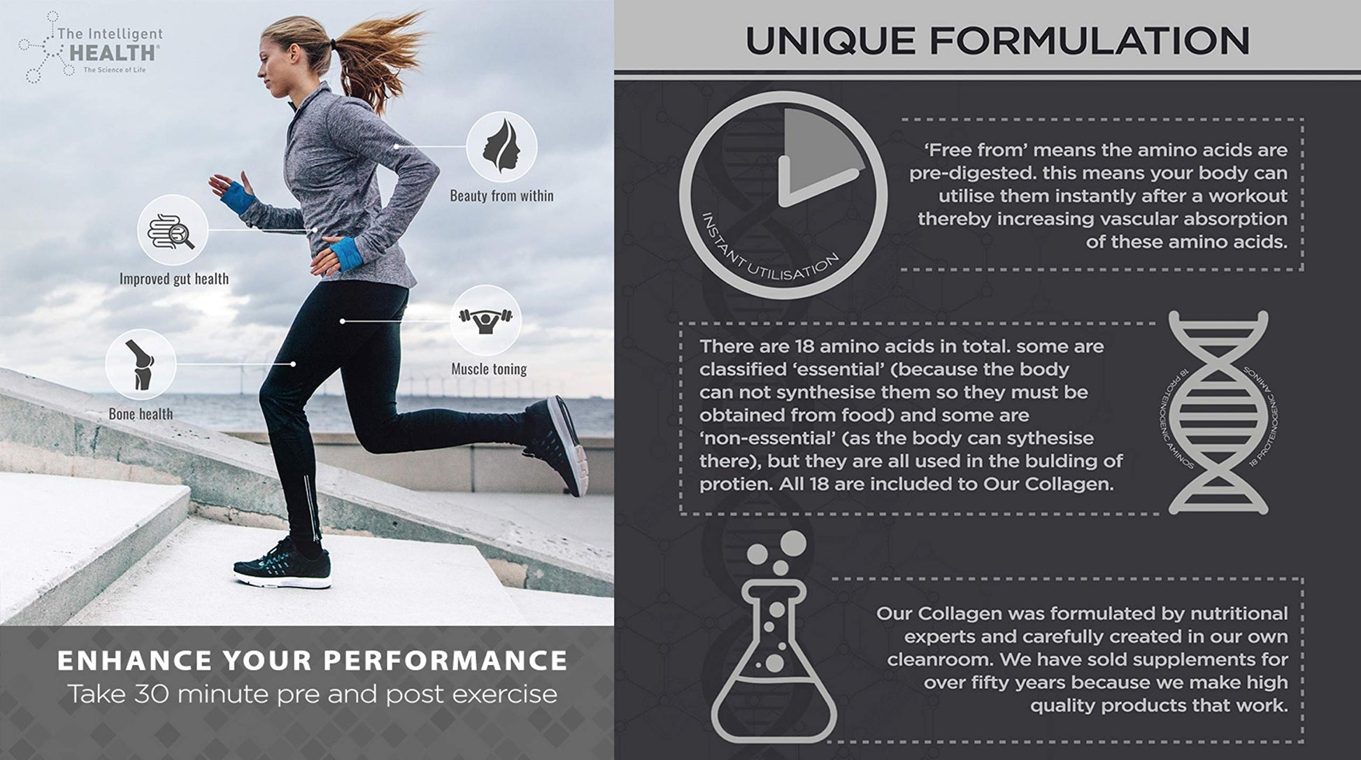 Hydrolysed Collagen Powder (Bovine) - High Protein Grass Fed Unflavoured Peptides The Intelligent Health