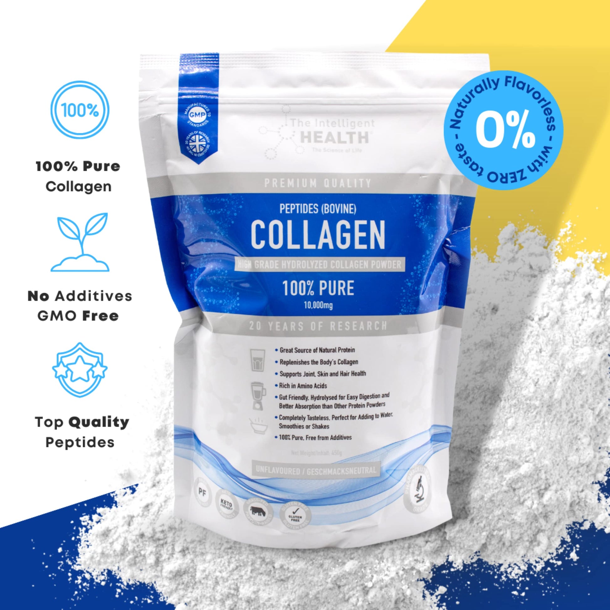 Hydrolysed Collagen Powder (Bovine) - High Protein Grass Fed Unflavoured Peptides The Intelligent Health