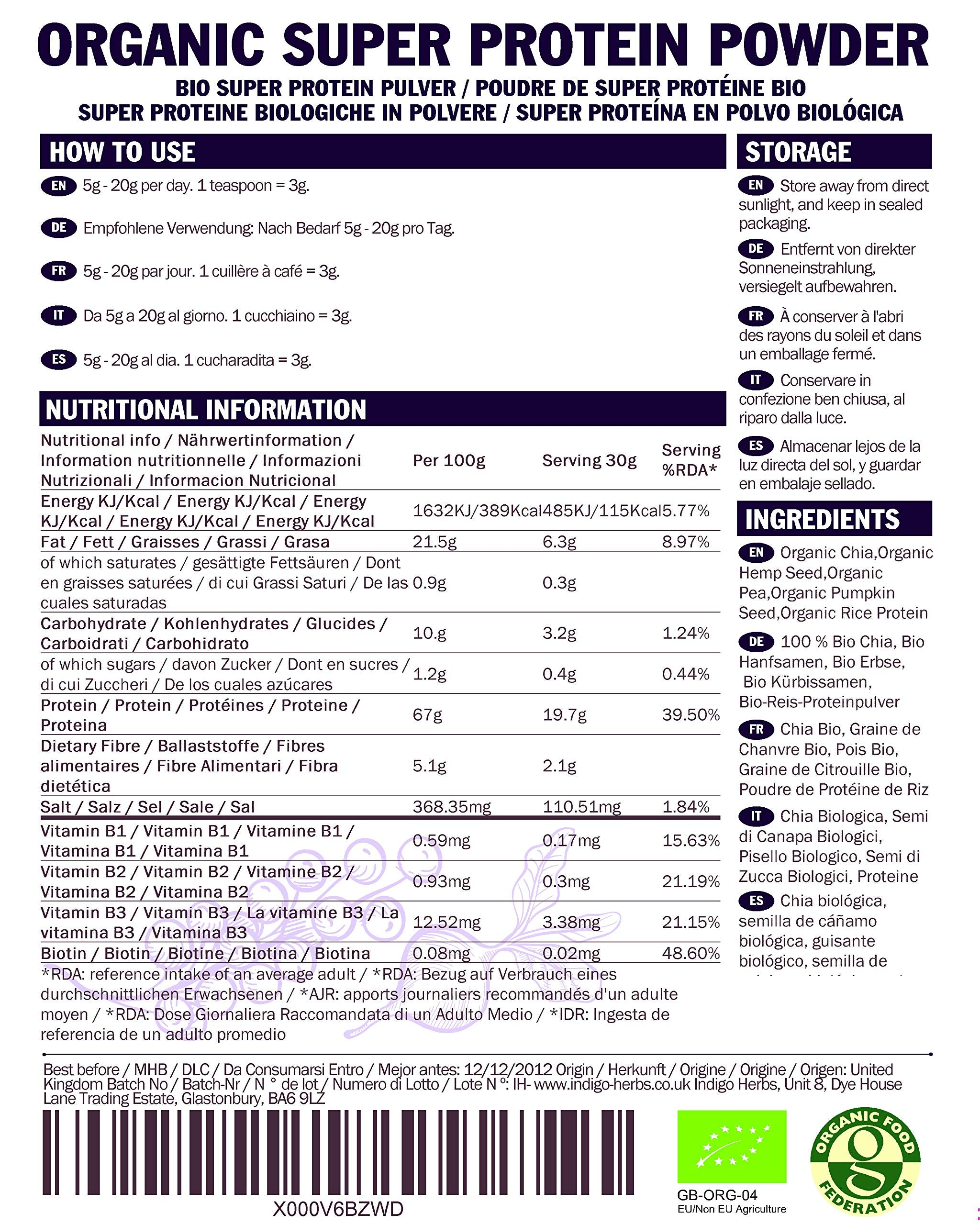 Indigo Herbs Organic Super Protein Powder Blend | 500g | 19g Protein | 16 Servings Indigo Herbs