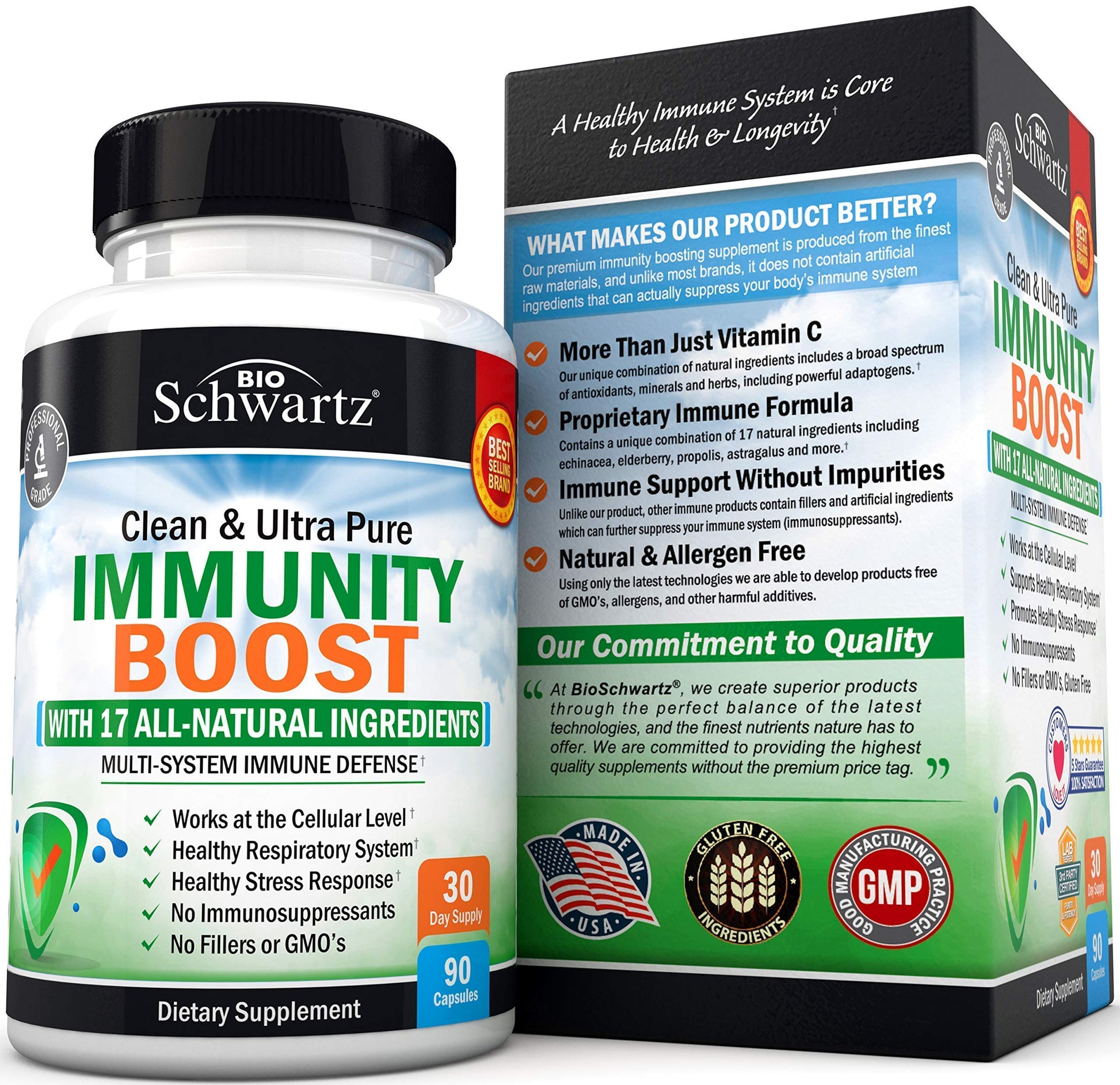 Immune Support Supplement with Vitamin C 1000mg Zinc Elderberry Extract Ginger BioSchwartz