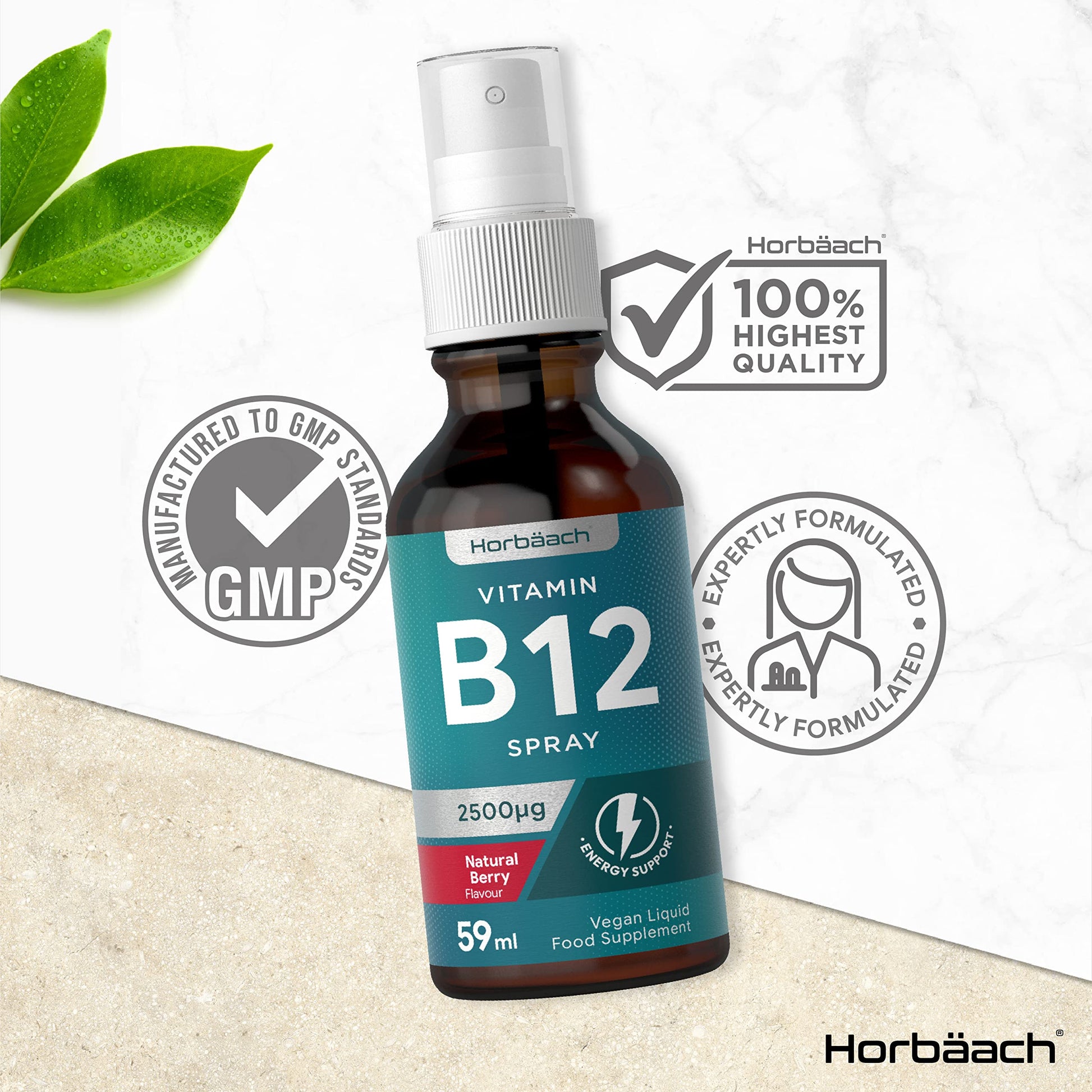 Vitamin B12 Spray 2500mcg | 59ml | High Strength Supplement | Natural Berry Flavour Horbäach