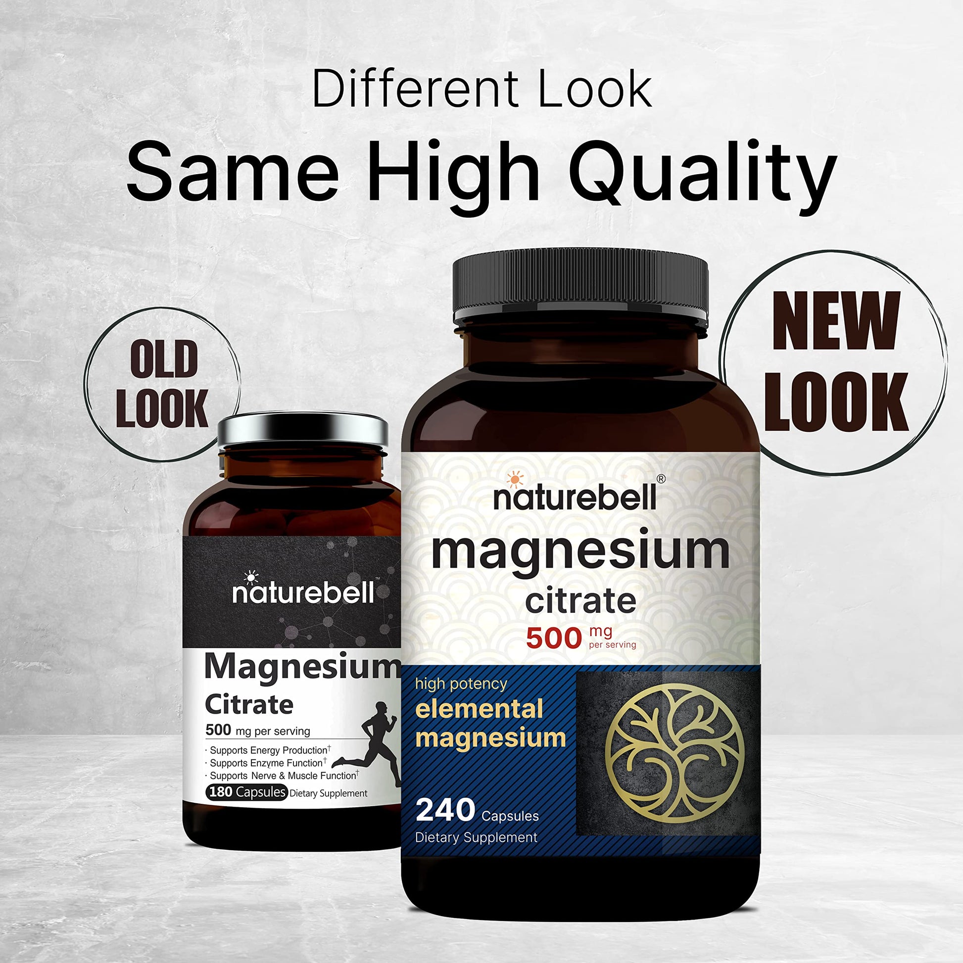 2 Pack Magnesium Citrate 500mg, 480 Capsules | High Purity Elemental Form NatureBell