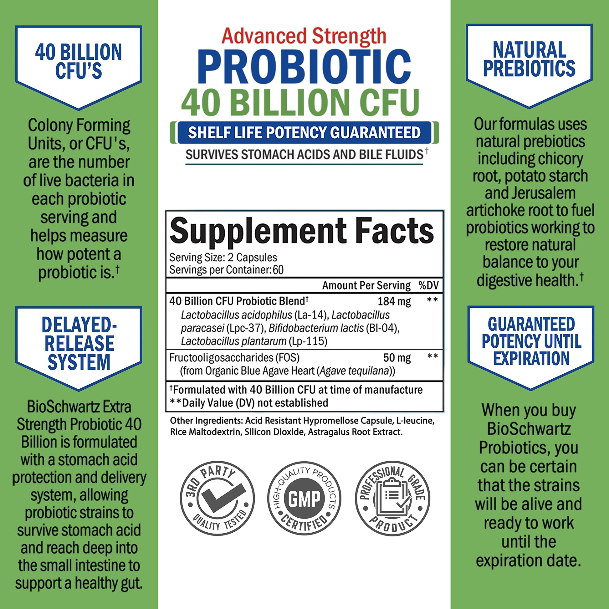 Daily Probiotic Supplement 40 Billion CFU - Gut Health Complex with Astragalus BioSchwartz