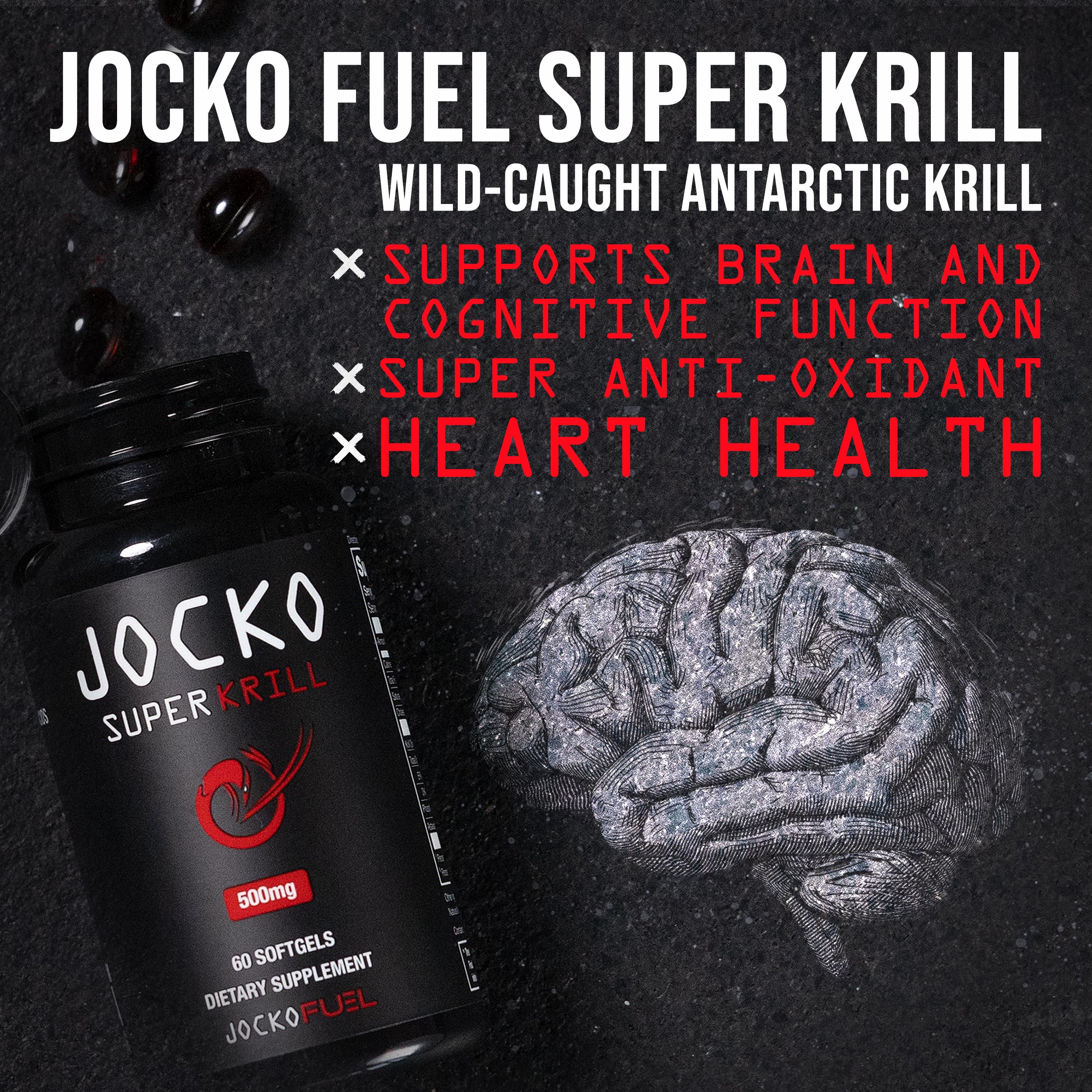 Jocko Fuel Antarctic Krill Oil Omega 3 Fatty Acid Supplements DHA & EPA - 1000mg Softgel Jocko Fuel
