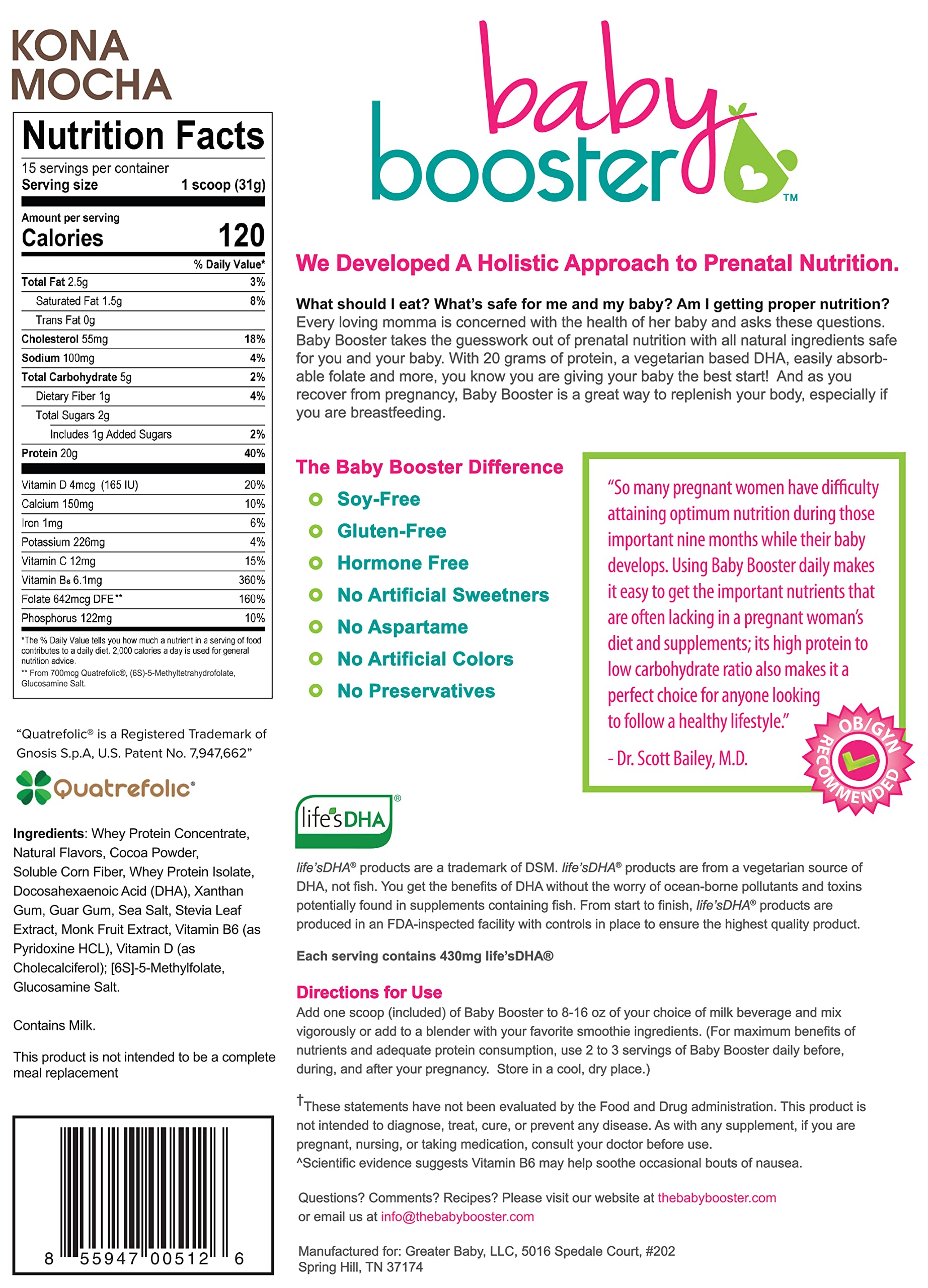 Baby Booster Prenatal Vitamin Supplement Shakes, Kona Mocha and Salted Carmel Baby Booster