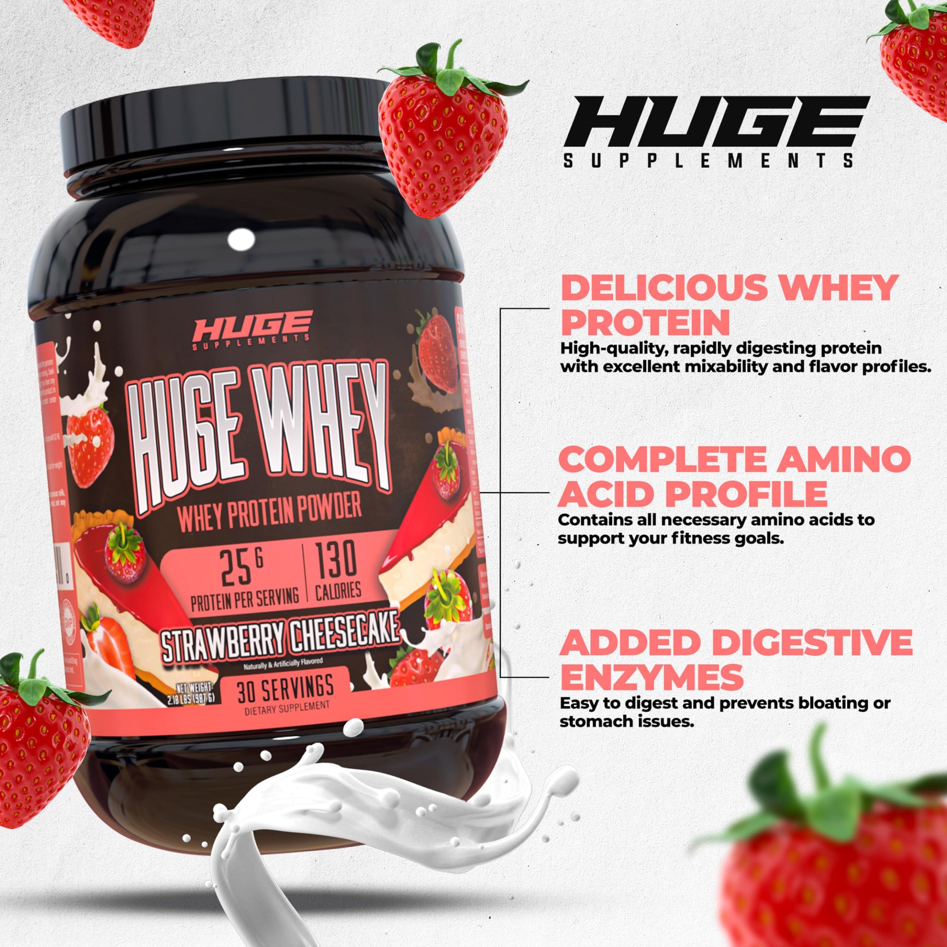 Huge Supplements, Whey Protein Concentrate Powder, Clinically Dosed Formula, 25g Huge Supplements