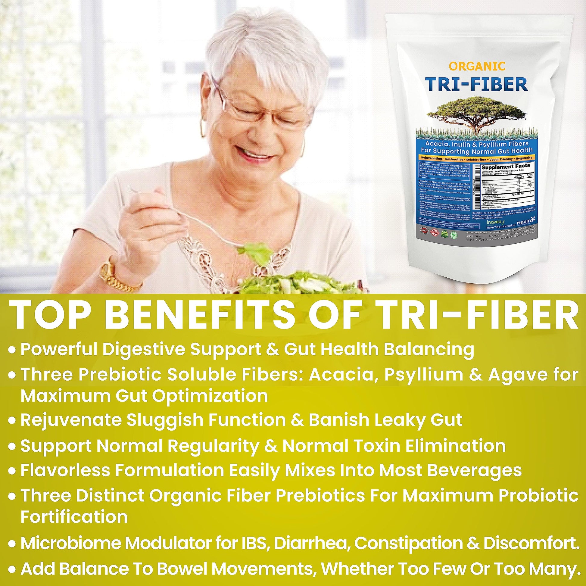 Kidney Restore Tri-Fiber Organic Soluble Fiber Powder, Unflavored High Fiber 3-in-1 Kidney Restore