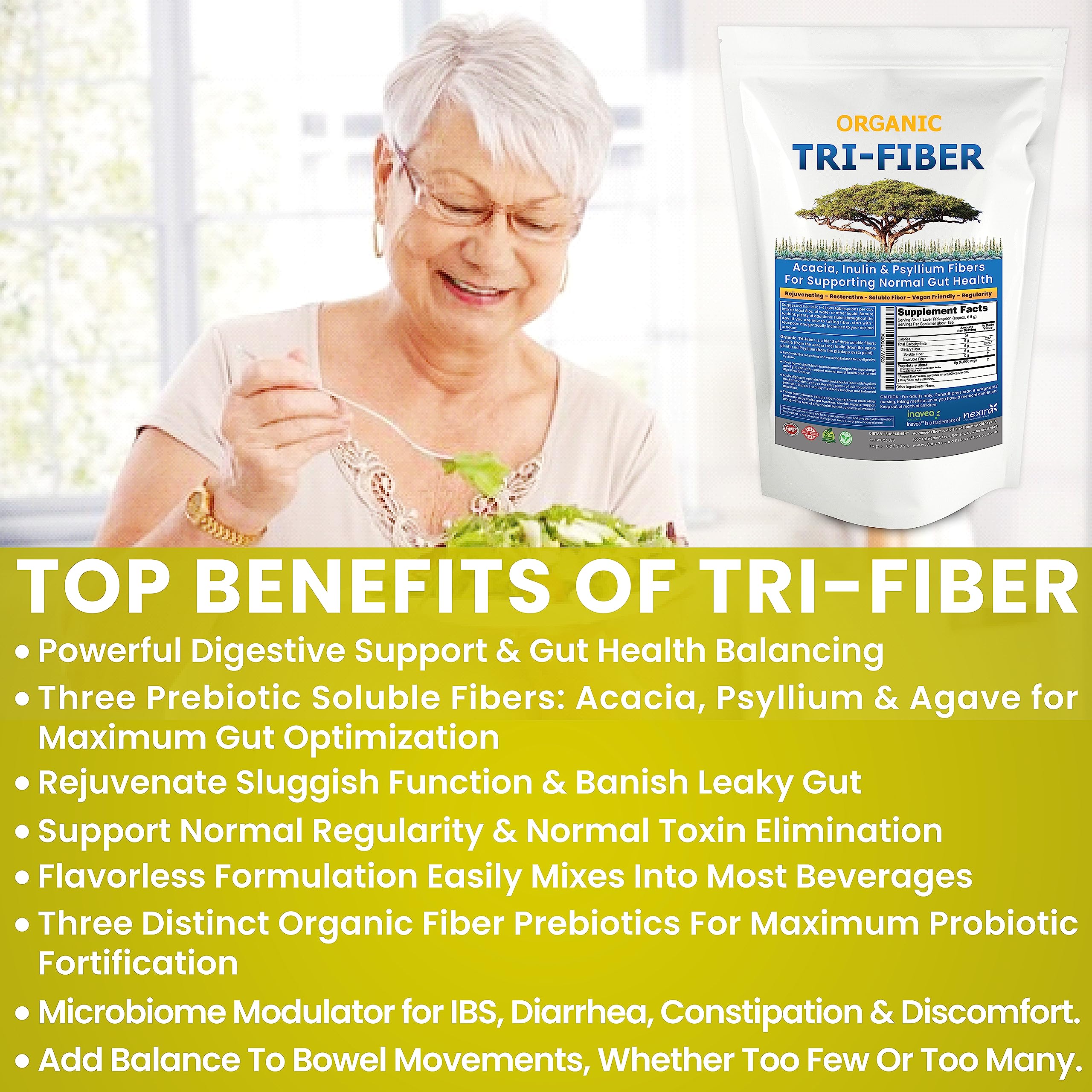 Kidney Restore Tri-Fiber Organic Soluble Fiber Powder, Unflavored High Fiber 3-in-1 Kidney Restore
