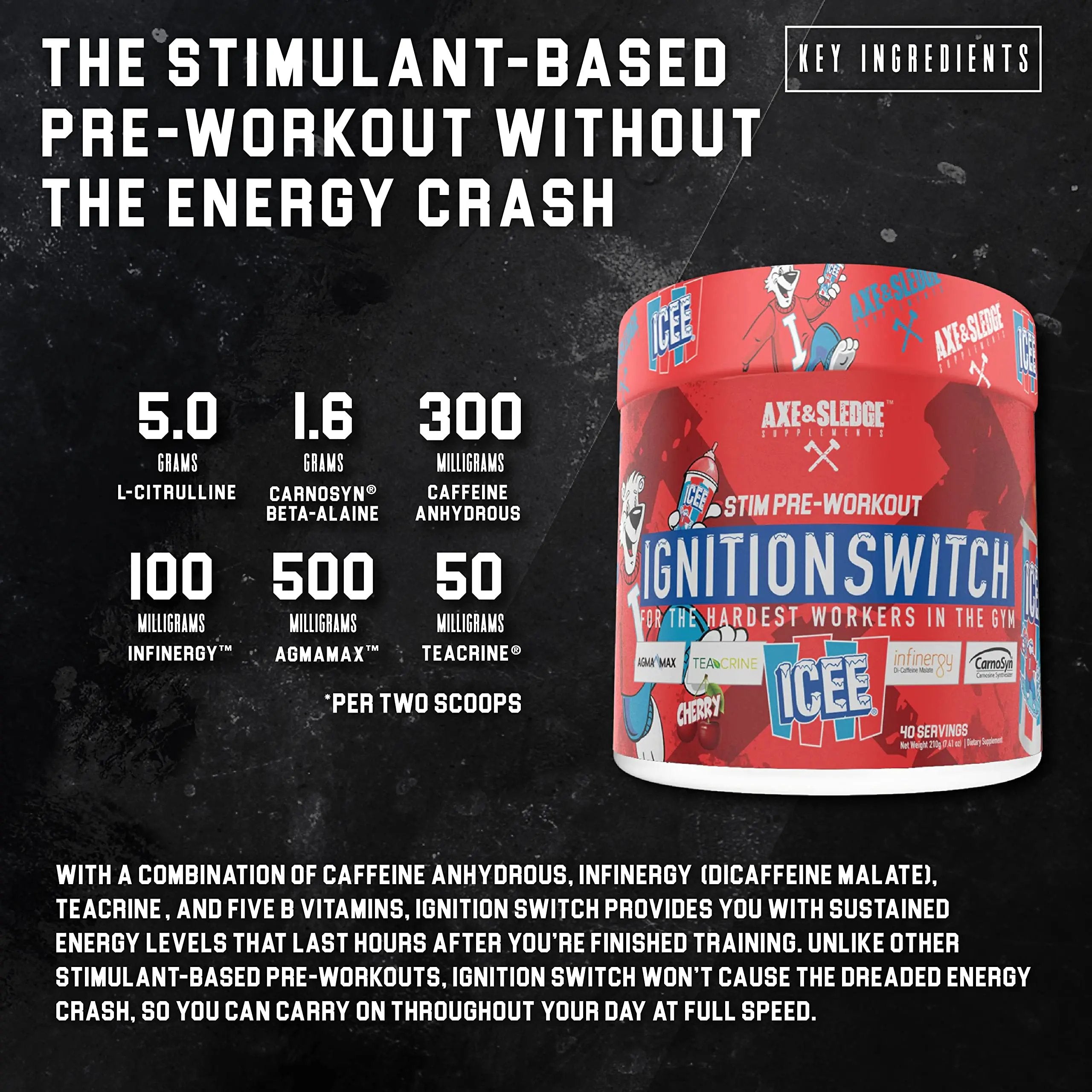 Ignition Switch Pre-Workout with CarnoSyn, TeaCrine, Infinergy, and AgmaMax, Long Lasting Energy, Laser Focus, Increased Pumps, Enhanced Performance, 40 servings