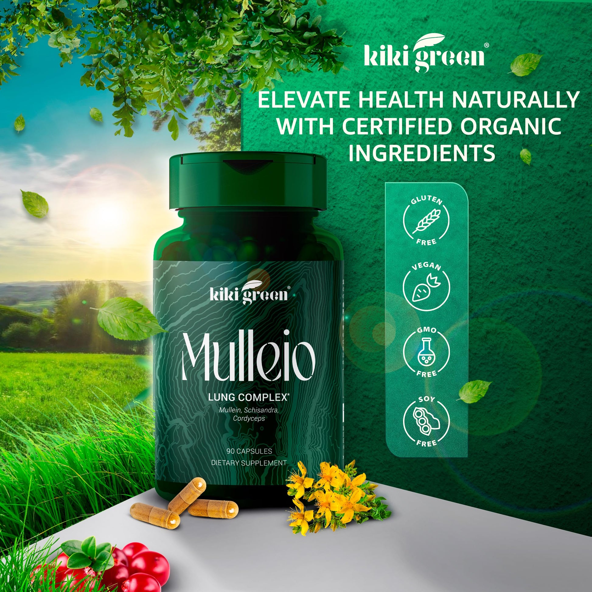 KIKI Green MULLEIO Lung Health Capsules: Herbal Supplement for Lung Cleanse, Better KIKI Green
