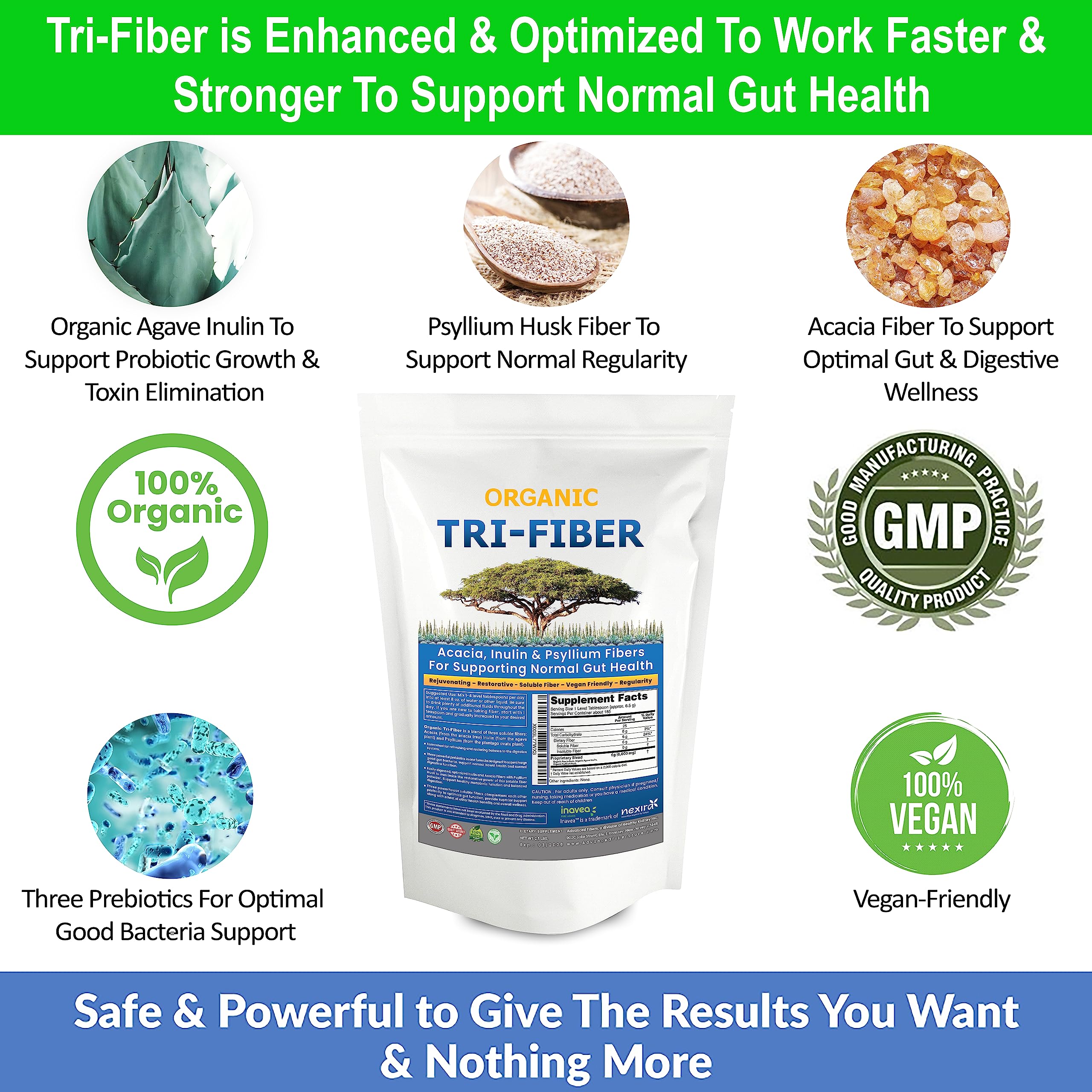 Kidney Restore Tri-Fiber Organic Soluble Fiber Powder, Unflavored High Fiber 3-in-1 Kidney Restore