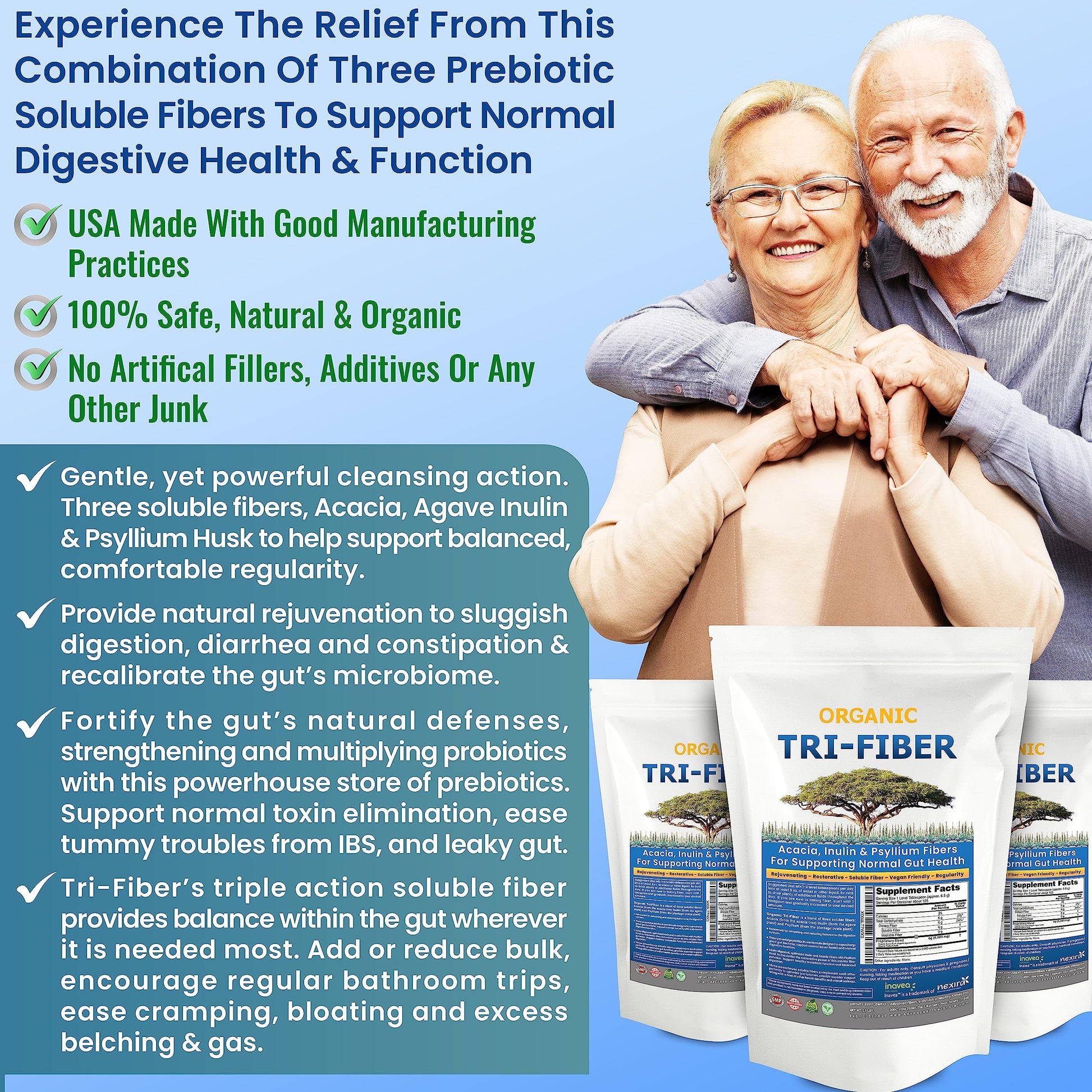 Kidney Restore Tri-Fiber Organic Soluble Fiber Powder, Unflavored High Fiber 3-in-1 Kidney Restore